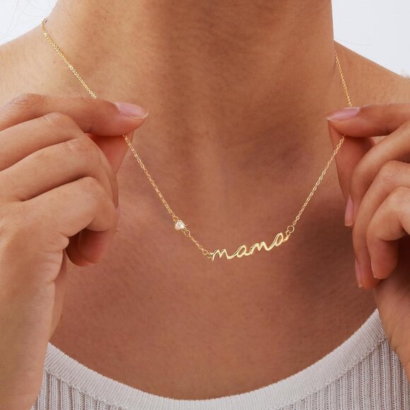 Elegant 925 Sterling Silver Mama Necklace with Heart Shaped Cubic Zirconia - Picture 4 of 7